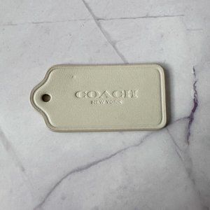 Coach Beige White Leather Tag Keychain w/ Engraved Lee - Handbag Accessories